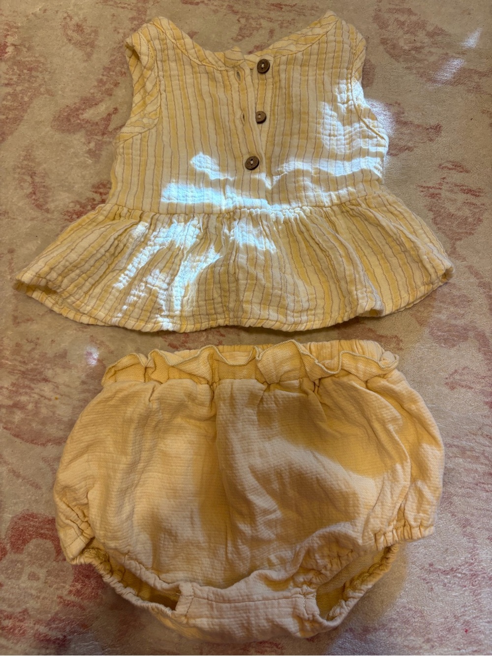 Quincy Mae Yellow Striped Peplum Top & Bloomers Set